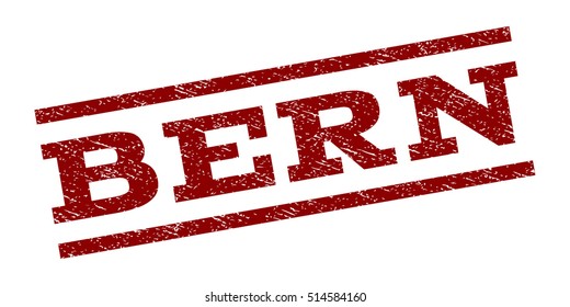 Bern watermark stamp. Text tag between parallel lines with grunge design style. Rubber seal stamp with unclean texture. Vector dark red color ink imprint on a white background.