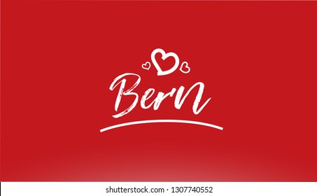 bern white city hand written text with heart on red background for logo or typography design