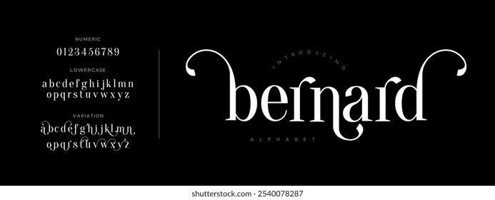 Bernard typography beauty fashion elegant minimalist serif italic fonts decorative wedding vintage retro logos. Minimal luxury font alphabet logo. Vector illustration
