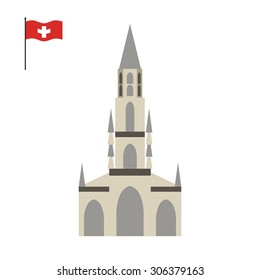 Berne Cathedral. landmark of Switzerland. Architecture attraction of  country. Vector illustration
