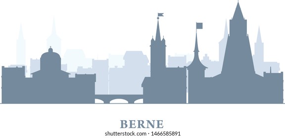 Berne city silhouette, Switzerland - old town view, city panorama with landmarks of Berne