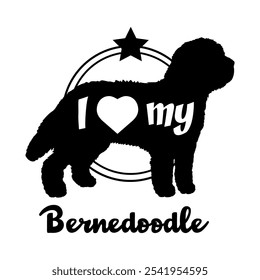 Bernedoodle Hund Silhouette, ich liebe meinen Hund, Hund, Hunderassen, Logo, Vektor, Silhouette, Tier, Illustration, Symbol, Zeichen, schwarz, Haustier,