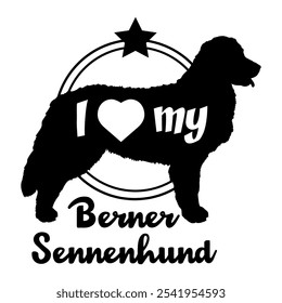 Berner Sennenhund Hund Silhouette, ich liebe meinen Hund, Hund, Hunderassen, Logo, Vektor, Silhouette, Tier, Illustration, Symbol, Zeichen, schwarz, Haustier,