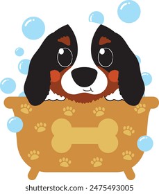 Bernese mountain dog in bath tub