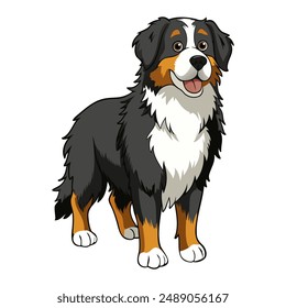 Bernese Mountain Dog breed vector illustration isolated on white background in cartoon style.