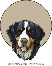 Bernese Mountain Dog circle behind the head drawing natural digital colorful art premium quality image