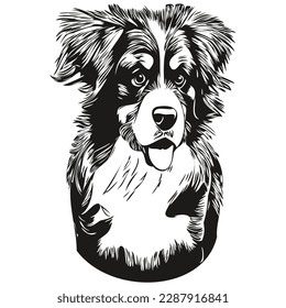 Bernese Mountain perro línea dibujada a mano vectorial dibujo logotipo blanco y negro ilustración de mascotas
