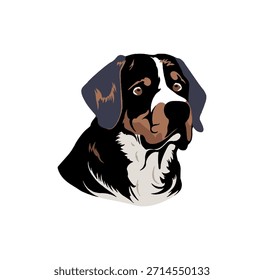 Berner Berg Hundekopfporträt. Schweizer Berner Sennenhund Welpe. Flache Vektorgrafik einzeln auf weißem Hintergrund.
