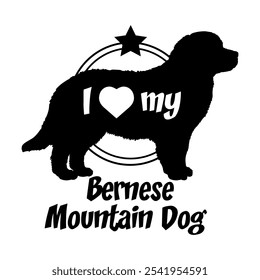 Bernese Mountain dog silhouette, i love my dog,  dog, dog breeds, logo, vector, silhouette, animal, illustration, icon, sign, black, pet,