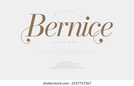 Bernice tipografia beleza moda elegante minimalista serif italic fontes decorativo casamento vintage retro logos. Logotipo de fonte de luxo mínimo alfabeto. Ilustração vetorial