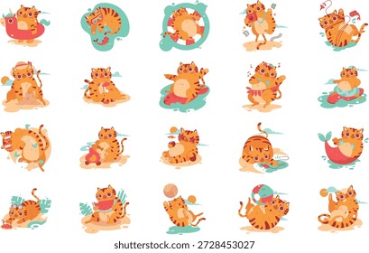 Bernie The Cat Ilustrações de Verão Ilustração Vetorial. Modelo de design de símbolo de ilustração para elemento de interface do usuário móvel da Web.