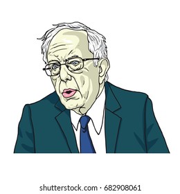 Bernie Sanders Portrait Cartoon Caricature. Vector Illustration. July 24, 2017