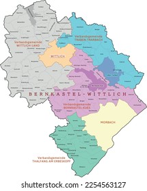 Bernkastel-Wittlich district map of Rhineland-Palatinate state. Federal Republic of Germany. Colored. Vector