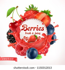 Berries, 3d vector label