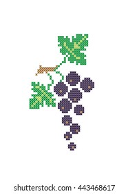 Berries. Black currant isolated on white background. Cross stitch. Vector element embroidery.