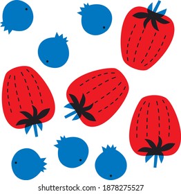 Berries blueberries, strawberries. Funny colored typography poster, apparel print design, bar menu decoration. Vector abstract cartoon illustration. Fruits lover concept. EPS 10. Isolated