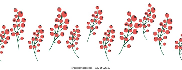 Berries border on white background. Banner with vintage botanical pattern