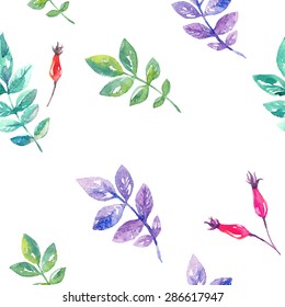 berries and branches of briar. vector seamless pattern