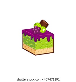 Berries cake isolated on white background. Vector illustration for tasty slices bakery shop