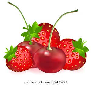 Berries (Cherry With Strawberry), Isolated On white