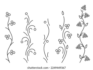 Berries collection isolated on white background. Minimalist style. Stylized berry bushes and plants for eco design, superfoods, package, gardening, wine labels, organic food, ets. Vector illustration.