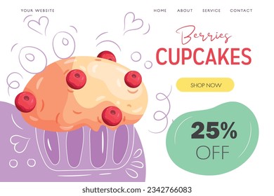 Berries dessert illustration promo offer landing page template