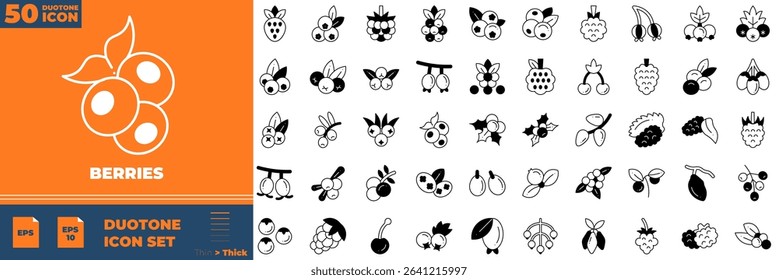 Berries Duotone Editable Icons set. Vector illustration in modern thin duotone style of berries icons: berry, cherry, fruit, etc