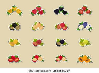 Beeren flach Design - Obst-Aufkleber. Vektorgrafiken. Obstgarnitur
