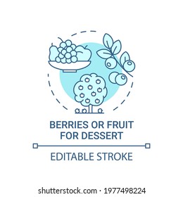 Berries or fruit for desert concept icon. Sweet foods in school foods. Natural sweets in meals idea thin line illustration. Vector isolated outline RGB color drawing. Editable stroke