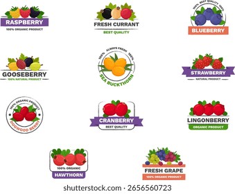 Berries fruit logo set – minimal flat vector illustrations on white background
