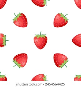 Berries fruit strawberry with leaves seamless pattern for textile prints, cards, design. Vector illustration in flat style