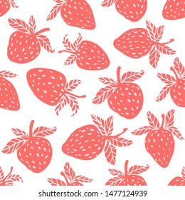 Berries fruit vector strawberry with leaves seamless pattern for textile prints, cards, design. Flat style strawberry, vector. Strawberry fruit pattern with seamless background illustration. 