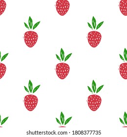 Berries fruit vector strawberry with leaves seamless pattern for textile prints, cards, design. Flat style strawberry, vector. Strawberry fruit pattern with seamless background illustration. 