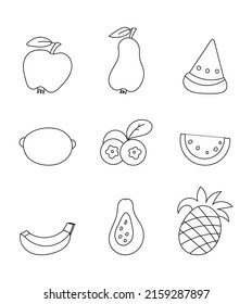 berries and fruite stroke vector illustration set