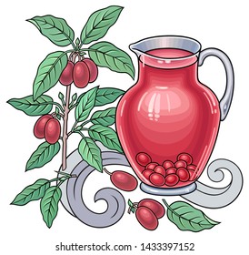 Berries, fruits, drinks hand drawn vector doodles illustration. Nature and food elements and objects cartoon background.  