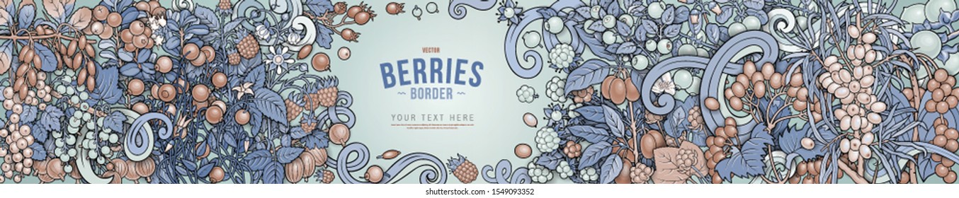 Berries, fruits hand drawn vector doodles illustration. Nature and food elements and objects cartoon background.  