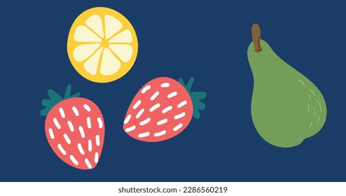 Berries and fruits vector illustration in cartoon style.