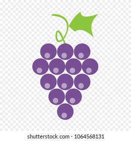 Berries grape with liveas on transparent background. Vine grape with liveas vector icon