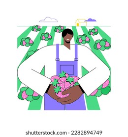 Berries growing isolated cartoon vector illustrations. Smiling farmer with ripe strawberries, agriculture industry, agribusiness worker, processing-manufacturing sector vector cartoon.