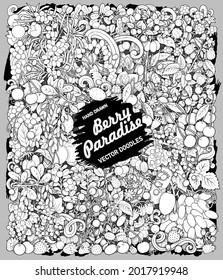 Berries hand drawn vector doodles illustration. Nature elements and objects cartoon banner. Sketchy funny artwork