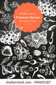 Berries hand drawn vector illustration frame. Healthy food design template with berries