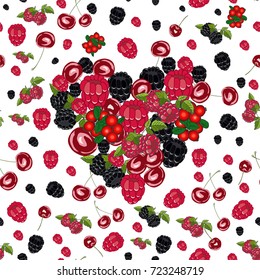 Berries Heart Background texture.