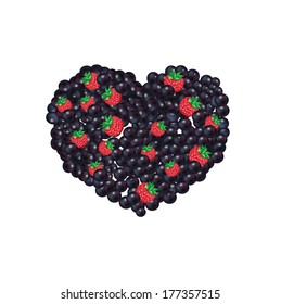 berries heart shape isolated on white background