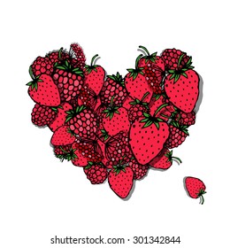 Berries heart, sketch for your design, sketch for your design. Vector illustration