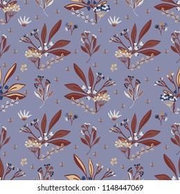 Berries Herbs Seeds Seamless Vector Pattern, Hand Drawn Floral Plant Illustration for Trendy Fashion Prints, Fall Home Decor, Scrapbooking, Gardening Stationery, Blog Backgrounds, Nature Gift Wrap