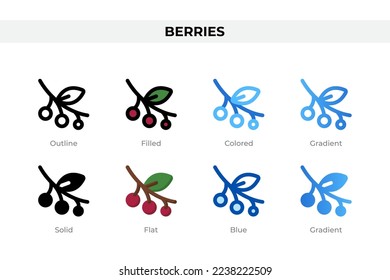 Berries icons in different style. Berries icons set. Holiday symbol. Different style icons set. Vector illustration