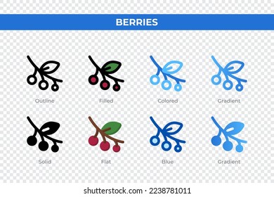 Berries icons in different style. Berries icons set. Holiday symbol. Different style icons set. Vector illustration