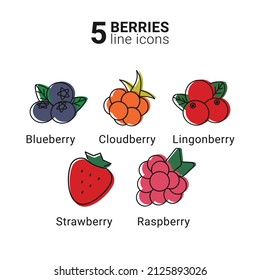 Berries icons line art style