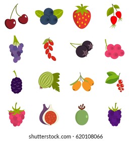 Berries icons set in flat style isolated vector illustration