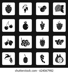 Berries icons set in white squares on black background simple style vector illustration